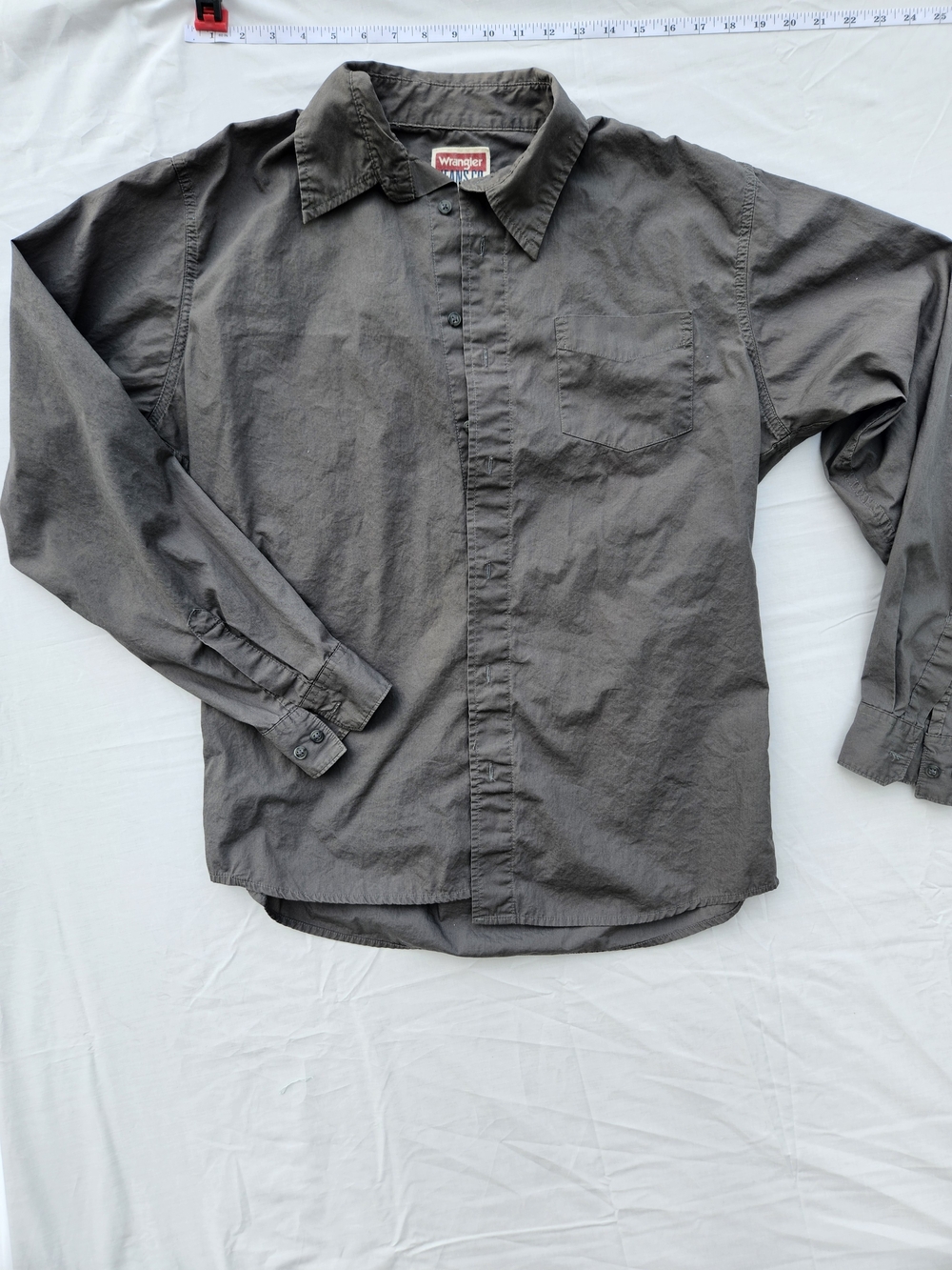 Wrangler Men's Long-Sleeve Gray Button-Up Shirt 100% Cotton LARGE